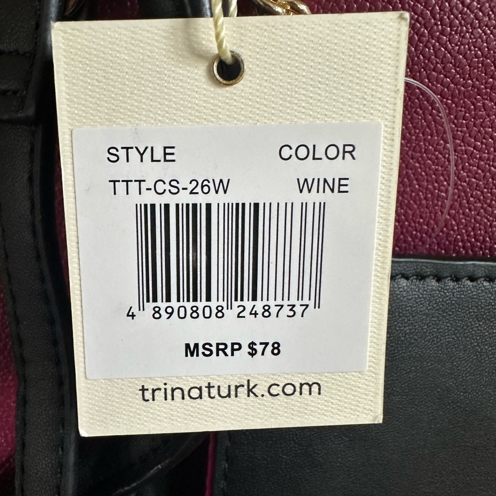 NWT Trina Turk - Wine/Tan; Double Handle/Cross Body Purse with Card Holder - Picture 3 of 10
